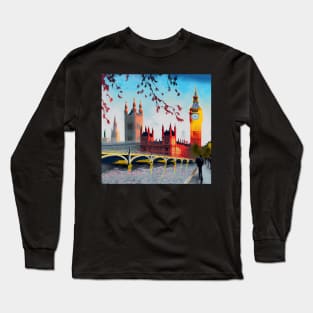 Oil on canvas, London street. A work of art. Big Ben and the Red Tree. To England Long Sleeve T-Shirt